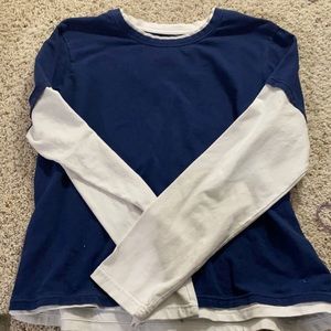 Athletic works blue shirt with white long sleeve under it